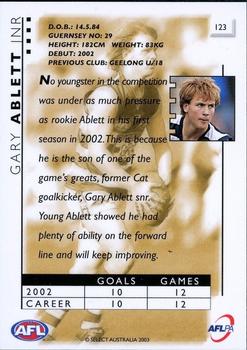 2003 Select XL AFL #123 Gary Ablett Back